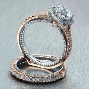 CZ Rhinestone Crystal Gold and Silver Filled Ring Set
